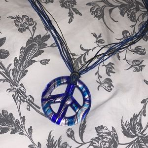 Blue and Silver Peace Sign Necklace